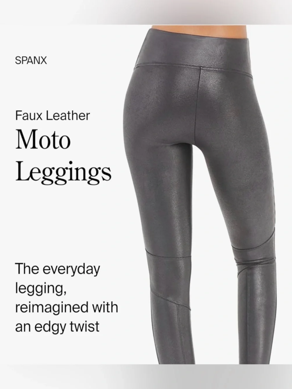 SPANX Shape Faux Leather Moto Leggings in Gunmetal - Picture 6 of 12